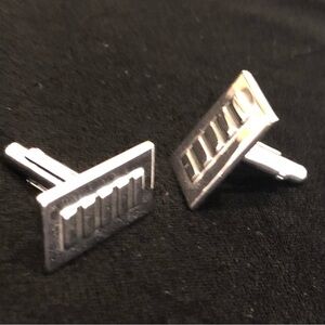 Mens Silver Rectangular Cufflinks, Vintage Preowned Hickok